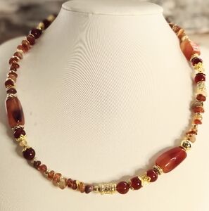 Fiery Creative Carnelian Nuggets And Stones In 18K Gold Plated Necklace